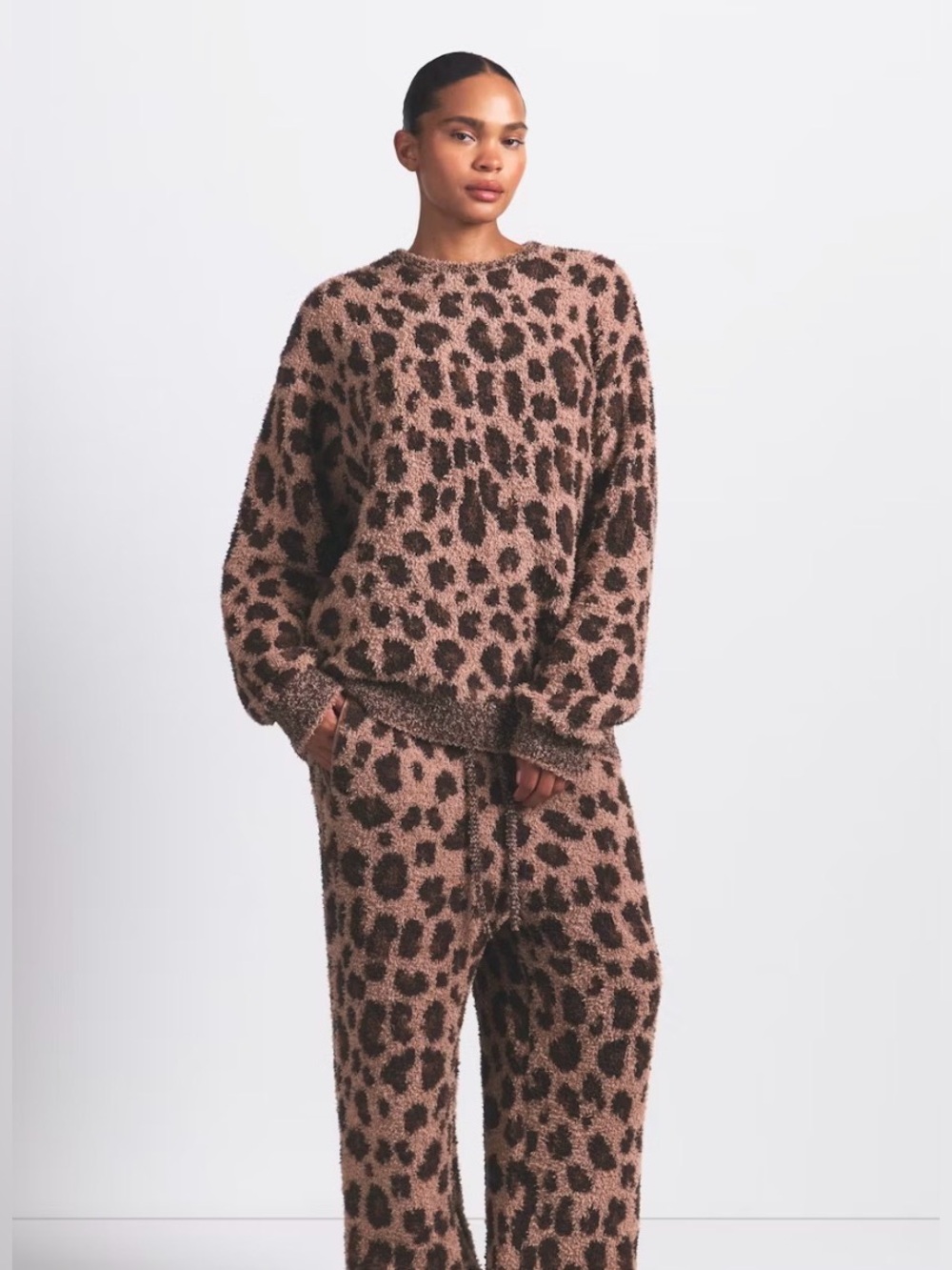 SKIMS Cozy Oversized Crewneck Pullover Sienna Leopard Print Size 2X/3X